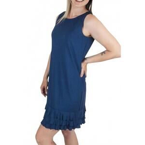 NEW BEACHTIME ruffle trim mini dress in navy blue